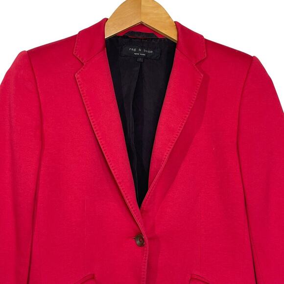 RAG & BONE Women’s Red Notched Lapel Single Button Knit Blazer size 2 - Picture 2 of 5
